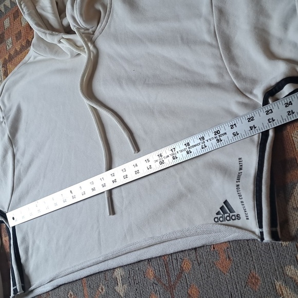 Adidas Hoodie Sweatshirt Womens XS Cropped Recycled Cotton 3 Stripe Performance - Picture 8 of 9